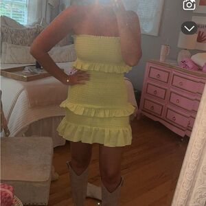 Yellow/ green Strapless Ruffle Dress